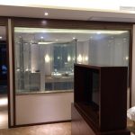 Switchable glass wall partition on